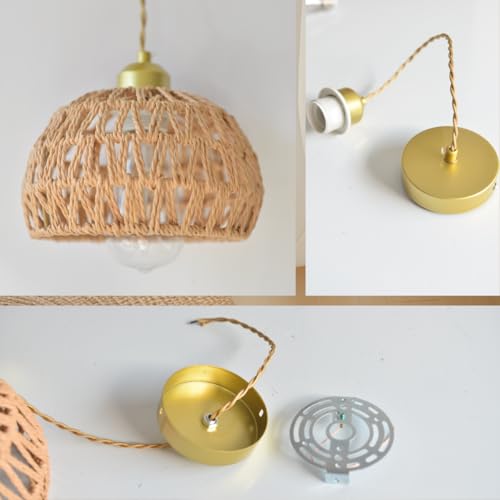 Boho Rattan Pendant Light, Adjustable Hanging Light Fixture with Natural Woven Shade, E26 Base Compatible for Kitchen Island, Bedroom, Living Room (Bulb Not Included) - color: 9.8”hemispherical shaped