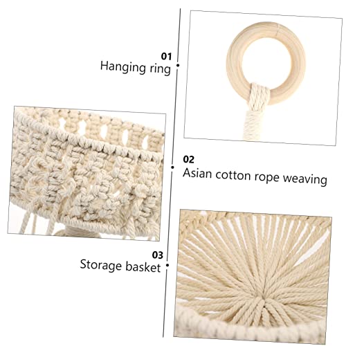 Toddmomy Bohemian Woven Storage Basket for Home Decor Round Cotton Rope Hanging Plant Container White Color Decorative Basket for Indoor Plants and Organizing