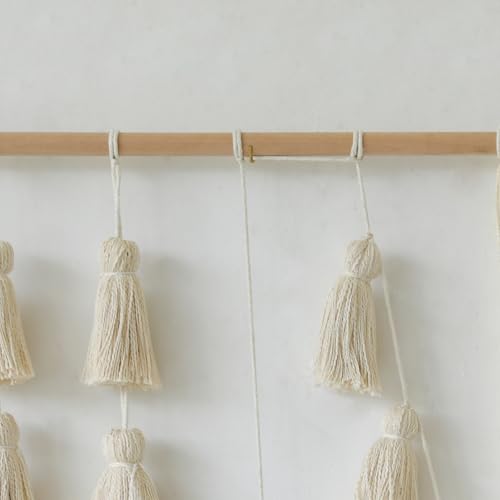 Jakalin Macrame Wall Hanging Boho Tassel Garland 57"x39" | Handmade Cotton Rope Wall Decor for Living Room, Bedroom, Nursery | Large Macrame Banner for Wedding Backdrop, Home Decoration - color: Ivory