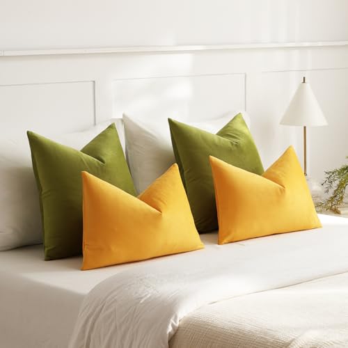 DEZENE Throw Pillow Covers 22x22 Chartreuse: Pack of 2 Cozy Soft Velvet Square Modern Luxury Decorative Throw Pillow Cases for Sofa Couch Living Room Bed Home Decor - color: Chartreuse, size: 22" x 22" (Pack of 2)