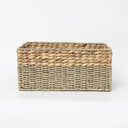 YAHUAN Natural Water Hyacinth & Seagrass Woven Storage Baskets – Wicker Storage Basket Organizer Bins with Handles for Home & Office Pantry Shelf (Large) - color: Large