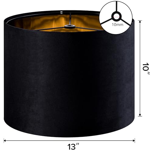GO&SO Black Velvet Lamp Shades - 13" Top x 13" Bottom x 10" High(Spider) Medium Drum Lampshades - Traditional Fabric Lamp Shade for Table Lamps - Replacement Lampshade - Assembly Required - color: black--1, size: 13*13*10 inch-1 Pack