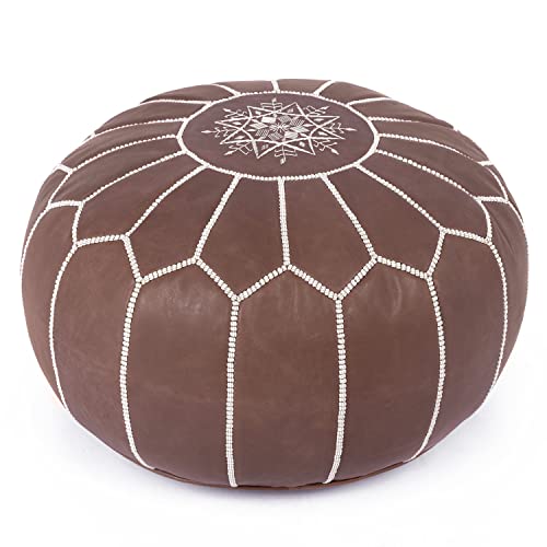 Marrakesh Gallery Genuine Leather Round Pouf Unstuffed - Moroccan Ottoman Footstool, Footrest Cover - Boho Decor - Bohemian Living Room, Bedroom, Kids Room, Gift & Wedding - color: Brown