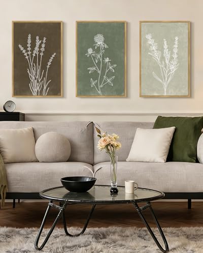 Drsoum Vintage Boho Flower Wall Art Framed Retro Botanical Floral Wall Prints Wildflower Neutral Rustic Bohemain Artwork Bedroom Ready to Hang 16x24in Natural Framed - color: Green Tree, size: 24L" x 16W", Natural Framed