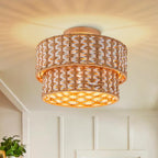 Boho Light Fixtures 2-Tier Rattan Ceiling Light Handwoven Drum Lamp Shade Flush Mount Ceiling Light Wooden Canopy Small Chandelier for Hallway Entryway Bedroom Kitchen Nursery Lights - color: 2-tone