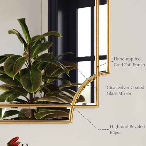 Kelly Miller Gold Framed Mirror for Wall, 26"x26" Gold Square Vanity Mirror Decorative Mirror Beveled Wall Decor for Bathroom Powder Room Living Room Bedroom Bedside Table Entryway Hallway - size: 26"L x 26"W