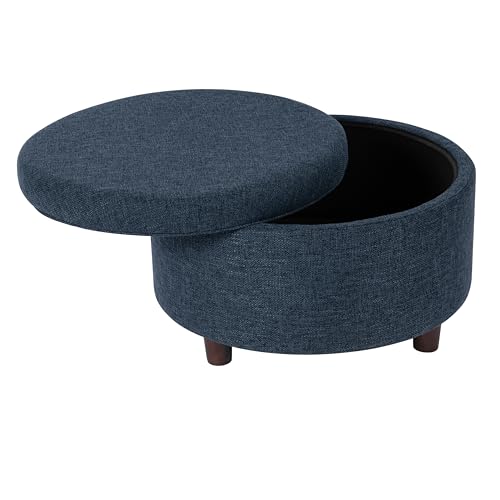 HomePop 28" Round Storage Ottoman - Textured Navy - color: Textured Navy