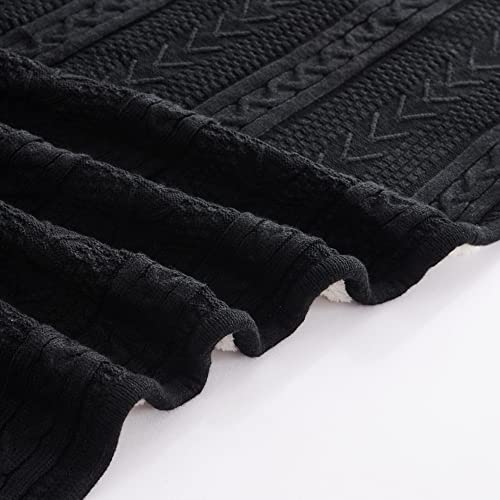 Longhui bedding Black Acrylic Cable Knit Sherpa Throw Blanket - Thick, Soft, Big, Cozy Knitted Fleece Blankets for Couch, Sofa, Bed - Large 60 x 80 Inches Coverlet All Season - color: Black, size: 60"x80", Oversize