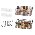 2 Pack Wall Hanging Baskets for Organizing, Large Metal Wire Basket with 5 Hooks+2 Strong Long Adhesive Hooks,Kitchen Hanging Mesh Organizer, Wall Mounted Bin for Kitchen, Bathroom, Bedroom,SUV,Garage - size: 13"L x 6.3"W x 6.02"H-2Pack