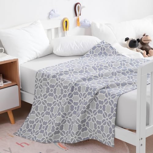 NTBAY 3 Layer Toddler Blanket, Muslin Cotton Jacquard Bed Blankets, Lightweight Thermal Baby Blanket, Super Soft and Warm Crib Blanket for All Seasons, Decoration Gift, 30"x40", Blue Clover - color: Blue Clover, size: 30x40 Inch (Pack of 1)