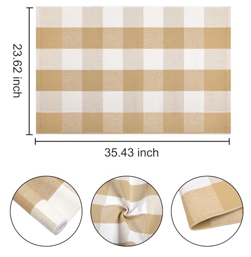 Front Door Mat Outdoor 24''x35''Khaki and White Washable Entryway Rugs Cotton Farmhouse Layered Doormat for Hello/Welcome Entryway,Porch,Bedroom,Bathroom - color: Khaki Buffalo, size: 24''x 35''