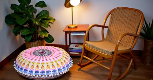 INDIAN CRAFT CASTLE Floor Pillow Cover, Large Cushions Cover Sitting for Adults, Floor Pillow Cover for Meditation or Yoga, Bench/Chair Cushion Cover 22 Inches Pink Yellow - color: Pink Yellow
