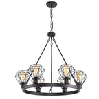 Wagon Wheel Chandelier Modern Farmhouse Pendant Light,Black Farmhouse Chandelier, 6-Light Wagon Wheel Chandelier with Adjustable Height, Dining Room Light Fixture, Hanging Lights - color: B