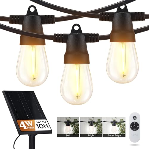 Brightech Ambience Pro Super Bright Solar - 27Ft Remote Control Outdoor String Lights with 12 Shatterproof S14 Bulbs, Commercial Grade LED, Waterproof Patio Lights, 4W Soft White for Patios, Gardens - color: Super Bright, size: 27 Feet