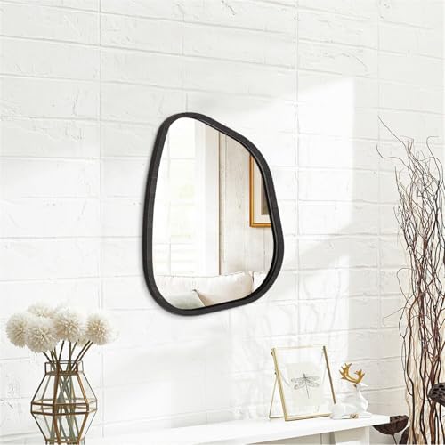 Asymmetrical Mirror for Wall Irregular Oval Wood Frame Modern Unique Wall Mirror Decorative Vanity Bathroom Living Room Bedroom Entryway Hallway Artistic Wavy Mirror Small 14"x10" - color: Dark, size: 14"L x 10"W