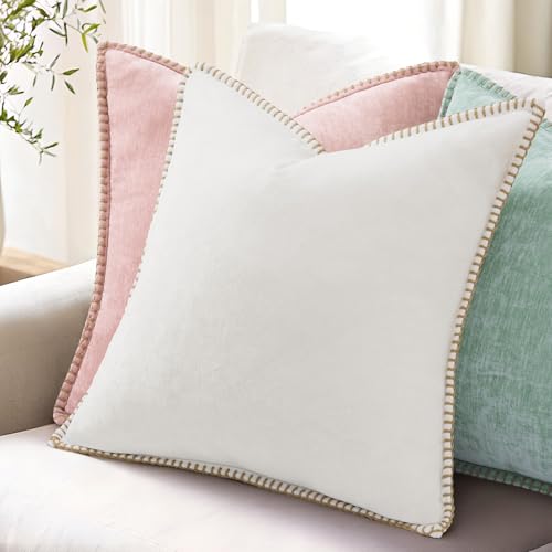 decorUhome Summer Chenille Soft Cozy Throw Pillow Covers 16x16 Set of 2, Modern Farmhouse Boho Velvet Decorative Pillow Cases with Stitched Edge for Couch Sofa Bed Home Decor, Aqua Haze - color: Aqua Haze, size: 16" x 16" (Pack of 2)