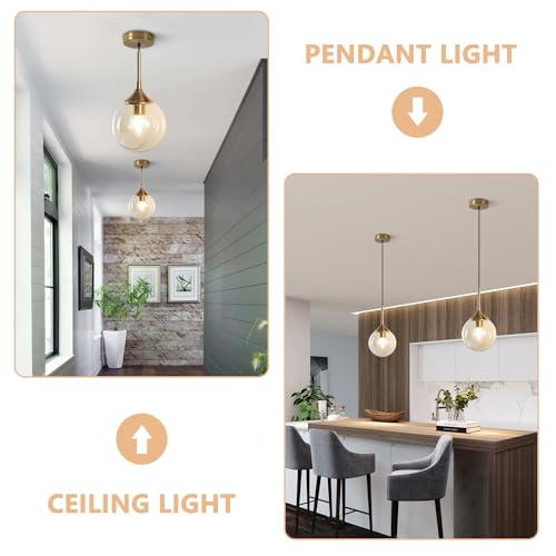 KCO Lighting Mid Century Modern Kitchen Island Pendant Lighting Gold 1-Light Amber Glass Globe Pendant Light Brushed Brass Large Living Room Pendant Light Fixture (2 Pack) - color: Gold+Amber-2PC