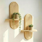2 Pcs Wood Boho Arched Wall Shelf for Mini Plants & Decor (13.4" X 8.6") | Max 11 lbs Load, Moisture-proof, Space-saving. For Living Room, Entryway, Bedroom, Bathroom to Hold Succulent & Small Objects - size: 13.4" X 8.6"