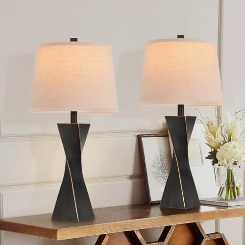 Bedside Lamps Set of 2 Unique Modern Vintage Table Lamp Rustic Farmhouse Desk Lamps for Living Room End Tables Bulb Not Included, Linen Shade, 26.5 in,Black Gold - color: black gold（Set of 2）