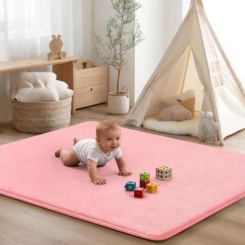 Baby Play Mat for Floor,Ultra Thick Elastic Foam 59"x59" Playmat Tummy Time Muscle Crawling Exercise Activity Cushion Gym Mat Nursery Playroom Area Kids Rug for Babies, Toddlers,Infants,Pink - color: Pink, size: 59"x59"