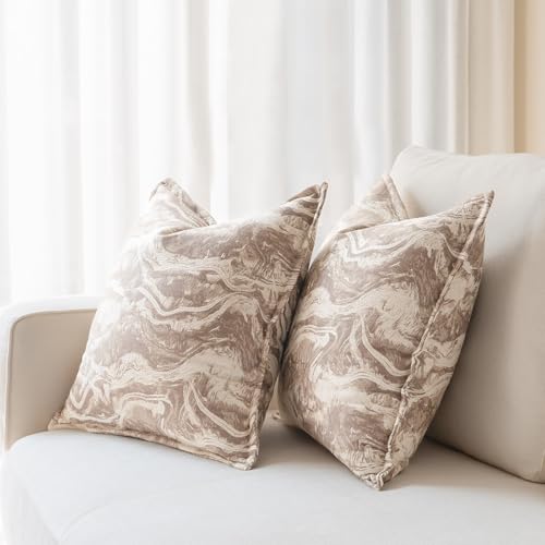 MATTINS Neutral Marble Pillow Covers 24x24 Set of 2, Modern Textured Throw Pillow Covers, Luxury Farmhouse Brown Pillow Covers, Boho Patterned Decorative Pillow Cover for Couch Sofa Bed Gift Pack - color: Light Brown, size: 24" x 24" (Pack of 2)