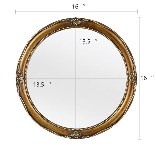 Funerom Vintage Decorative Wall Mirror Hanging Mirror Round (Antique Gold, 16 inch) - color: Antique Gold 16 Inch