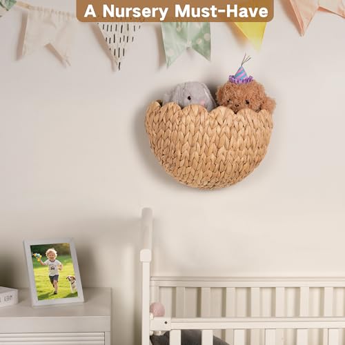 iEGrow Wicker Wall Basket, Scalloped Wall Basket Natural Water Hyacinth, Hanging Baskets for Organizing and Decor, Woven Storage Baskets for Door Mounted Entryway Flower Mail Plant Nursery - color: Natural, size: Oval