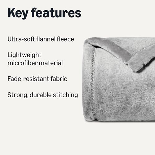 Amazon Basics Soft Fleece Throw Blanket, Ultra-Soft Flannel Fleece Microfiber, Warm Cozy for Couch Sofa Bedroom, Fade-Resistant, 50 x 60 Inches, Gray - color: Dark Grey, size: 50 x 60 inches