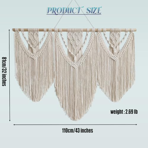 oiikain Large Handmade Boho Macrame Wall Hanging Tapestry - Chic Bohemian Woven Home Decor art for Living Room, Bedroom, and Wedding Parties (Beige, twelve rhombus) - color: Beige Twelve Rhombus