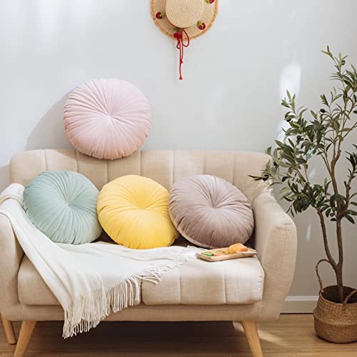 HLOVME Round Pillow Cushion for Couch Velvet Decorative Small Throw Pillow Solid Color for Living Room Bed Floor 15.7”, Orange - color: Z02-orange