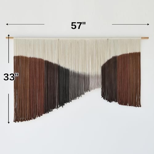Jakalin Macrame Wall Hanging Geometric Dip Dyed Brown Red Dark Brown Boho Fiber Wall Decor for Living Room Art - color: Brown Red Dark Brown