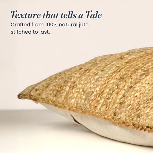 The Fine Living Co. Jute Throw Pillow Covers 20x12 Inches, Braided Hand-Woven Decorative Pillow Cover for Couch, Boho Jute Decor, Living Room Decor, Natural, 1Pc, Indoor Outdoor Pillow Cover - color: Natural 20x12