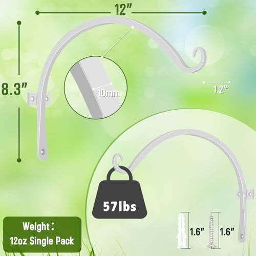 FEED GARDEN 2 Pack 12 Inch Hanging Plant Bracket Wall Hooks Decorative Plant Hangers for Outdoor Hanging Bird Feeders, Wind Chimes, Plant Baskets, White - color: White, size: 12 Inch