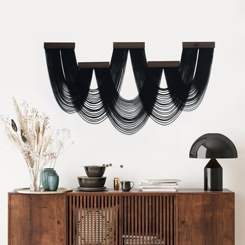 SCECALA Large Black Macrame Wall Hanging Tapestry, Handmade Boho Macrame Black Wall Art Decor Large Bohemian Yarn Tapestry Living Room Bedroom Modern Home Decor - color: Black and Brown