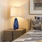 25'' Table Lamp Navy Blue Table Lamps Modern Ceramic Lamps for Night Stand - Dimmable Bedside Lamps for Nightstand, Bedroom Lamp for Living Room Desk End Table Office Guest Room - color: Navy Blue