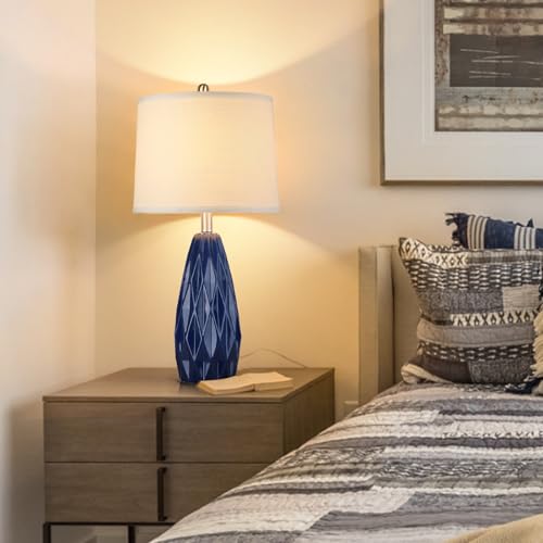 25'' Table Lamp Navy Blue Table Lamps Modern Ceramic Lamps for Night Stand - Dimmable Bedside Lamps for Nightstand, Bedroom Lamp for Living Room Desk End Table Office Guest Room - color: Navy Blue