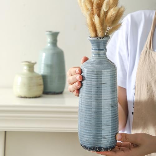Ceramic Vase Set of 3, Rustic Neutral Vases Home Decor Farmhouse Decorative Flower Vase Modern Boho Pampass Vases for Table Mantel Entryway Shelf Living Room Kitchen Bathroom - Multicolor - color: 011 Vase Set - Multicolor