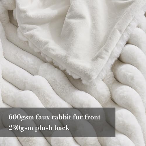 Amélie Home Faux Fur Throw Blanket for Couch, Cozy Fuzzy Fluffy Fur Luxurious Soft Striped Plush Gift Blankets for Family Sofa Chair Bedroom, 55"x70", Ivory - color: Striped Ivory, size: Throw(55"x70")