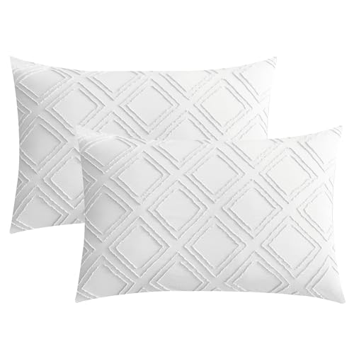 JELLYMONI Pillowcases King Size Bright White 2 Pack Boho Plaid Bed Pillow Covers 20x36in Polyester Envelope Pillow Shams Tufted Bohemian Textured (Pillows are not Included) - color: 04 - Bright White - Grid, size: 36" x 20" (Pack of 2)