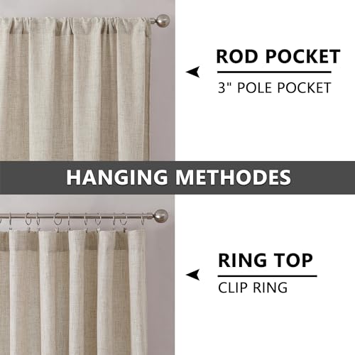 Tollpiz Short Linen Tier Curtains Rod Pocket Semi Sheer Half Kitchen Curtain Burlap Light Filtering Thick Linen Drapes for Bathroom, 30 x 24 inches Long, Natural, Set of 2 Panels - color: Natural, size: 30"W x 24"L (Pack of 2)