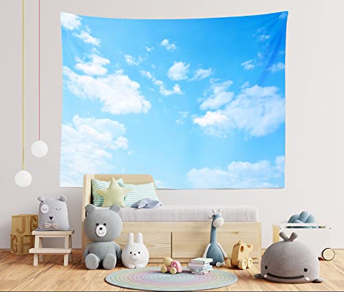 BELECO Light Blue Sky Tapestry Backdrop 118x98 Inch Sky Clouds Tapestries Ceiling Wall Bedroom Living Room Dorm Home Decor - size: 118"L x 98"W