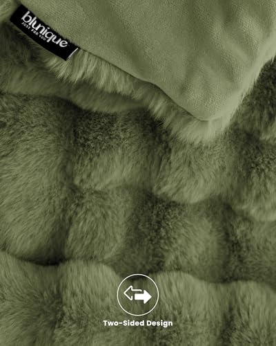 Ultra Soft Cozy Faux Fur Throw Blanket, Fuzzy Plush Thick Bubble Blanket, Oversize Luxury Fluffy Blanket for Couch, Sofa, Bedroom, and Living Room,50x60 Inches,Green - color: Green, size: Throw