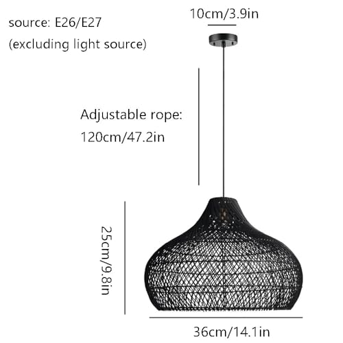 Natural Rattan Pendant Light for Kitchen Island, Ceiling Light Wicker Lampshade Lantern 14.1" Bamboo Lamp Hanging Light Ceiling Lighting Fixture Suitable for E26/27 Lamp Holder - color: Dark
