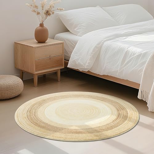 Asrug Imitation Jute Low Pile Round Rug Area Rug Washable Non-Slip Circle Rug Soft Plush Touch Circle Rugs Round for Kitchen Bathroom Living Bedroom Nursery, Carpet 3ft /36 inch/91 cm Brown/Beige - color: Brownbeige, size: 3ft