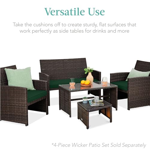 Best Choice Products Set of 2 Wicker Ottomans, Multipurpose Outdoor Furniture for Patio, Backyard, Additional Seating, Footrest, Side Table w/Removable Cushions, Steel Frame - Midnight Green/Brown - color: Midnight Green/Brown