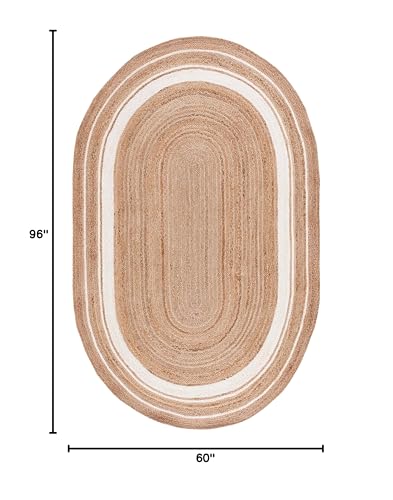 SAFAVIEH Natural Fiber Collection Area Rug - 5' x 8' Oval, Natural & Ivory, Flat Weave Farmhouse Border Jute Design, Ideal for High Traffic Areas in Living Room, Bedroom (NF812A) - size: 5' x 8' (Oval)