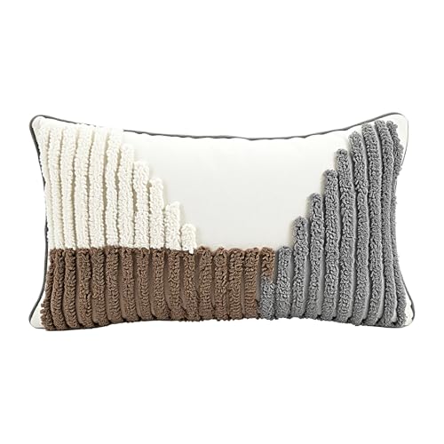 12in x 20in Geometric Tufted Pillow Cover, Neutral Gradient Stripe Cushion Case, Modern Textured Throw Pillow Sham for Sofa Bedroom Living Room, Boho Farmhouse Home Decor - color: Pastoral Style 5, size: 20" x 12" (Pack of 1)