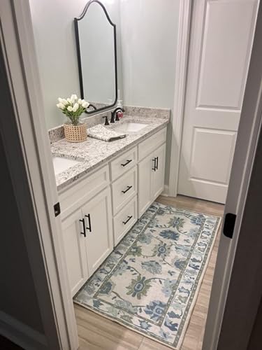 Fame Living Green Oushak Rug, Vintage Turkish Eclectic Floral Pastel Large Oversized Area Rugs for Living Room Dining Bedroom Kitchen Bathroom (55 CGRN, 2'5'' x 6'6) - color: Cream Green, size: 2'6" x 6'6" (Rectangular)