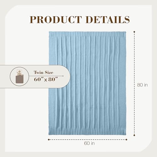 Carriediosa Knit Throw Blanket for Couch 60" X 80" Twin, Soft Cozy Stripe Pattern Cable Knitted Throws Fall Fluffy Textured Solid Home Decor Blankets Couch Cover for Bed Sofa, Light Blue - color: Light Blue, size: 60" X 80"