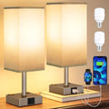 aooshine Dark Grey Touch Lamps Set of 2 - Nightstand Lamp with USB-C + A Charge Ports & AC Outlets, 3-Way Dimmable Bedside Lamp, Small Table Lamp Light for Bedroom (Bulb Included) - color: Grey-Grey